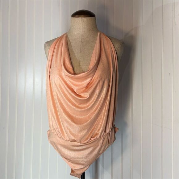Charlotte Russe Tops - Charlotte Russe Shimmer Peach Halter Bodysuit L Y2K Party Clubwear Cyber 2000s